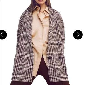 Zara brown Houndstooth Soft Knit Double breasted blazer